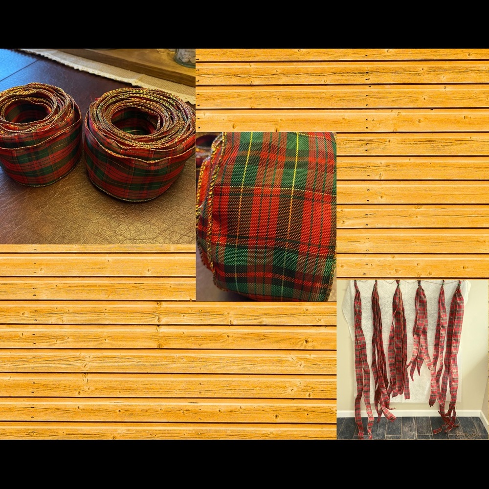 Christmas plaid wire ribbons red green and gold